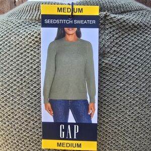 GAP Green Seed Stitch Knit Sweater Womens Medium NWT Lightweight Crewneck